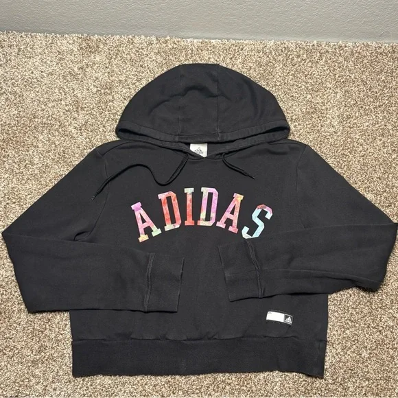 Adidas Junior’s Medium Black Hoodie with Multicolor Logo - Picture 2 of 12